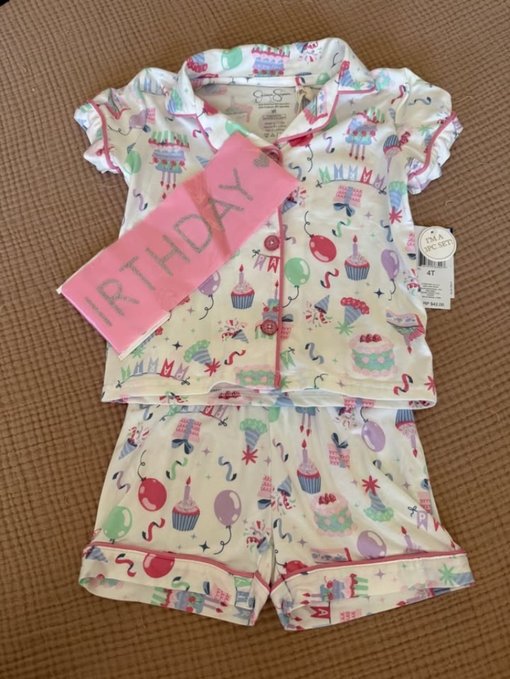 4T NWT Jessica Simpson Birthday Themed Pj's & Sash